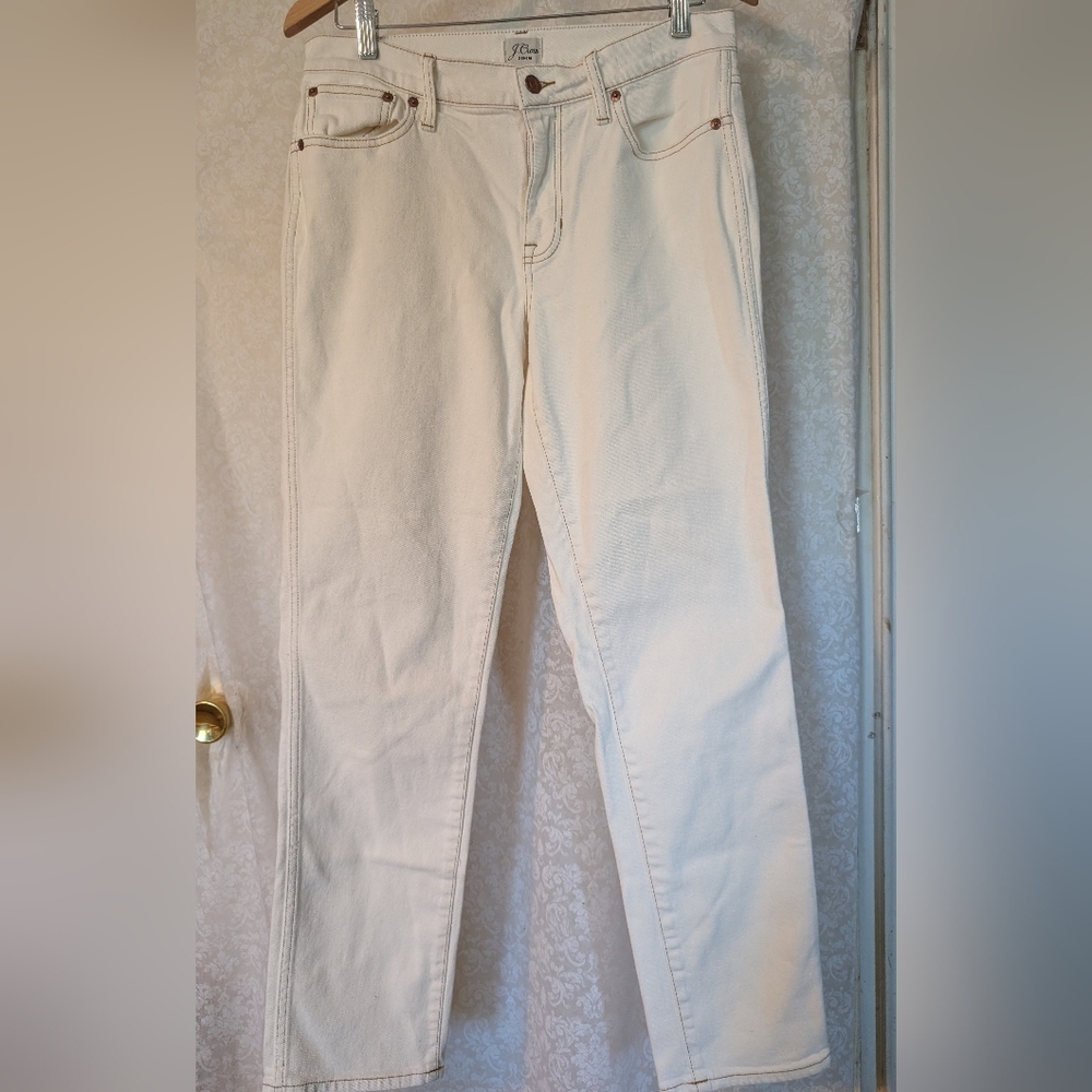 J.Crew Denim Jeans‎ 29Tall White w Brown Thread Detail.